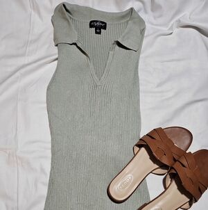 Say What? Ribbed Knit Mini Dress in Sage